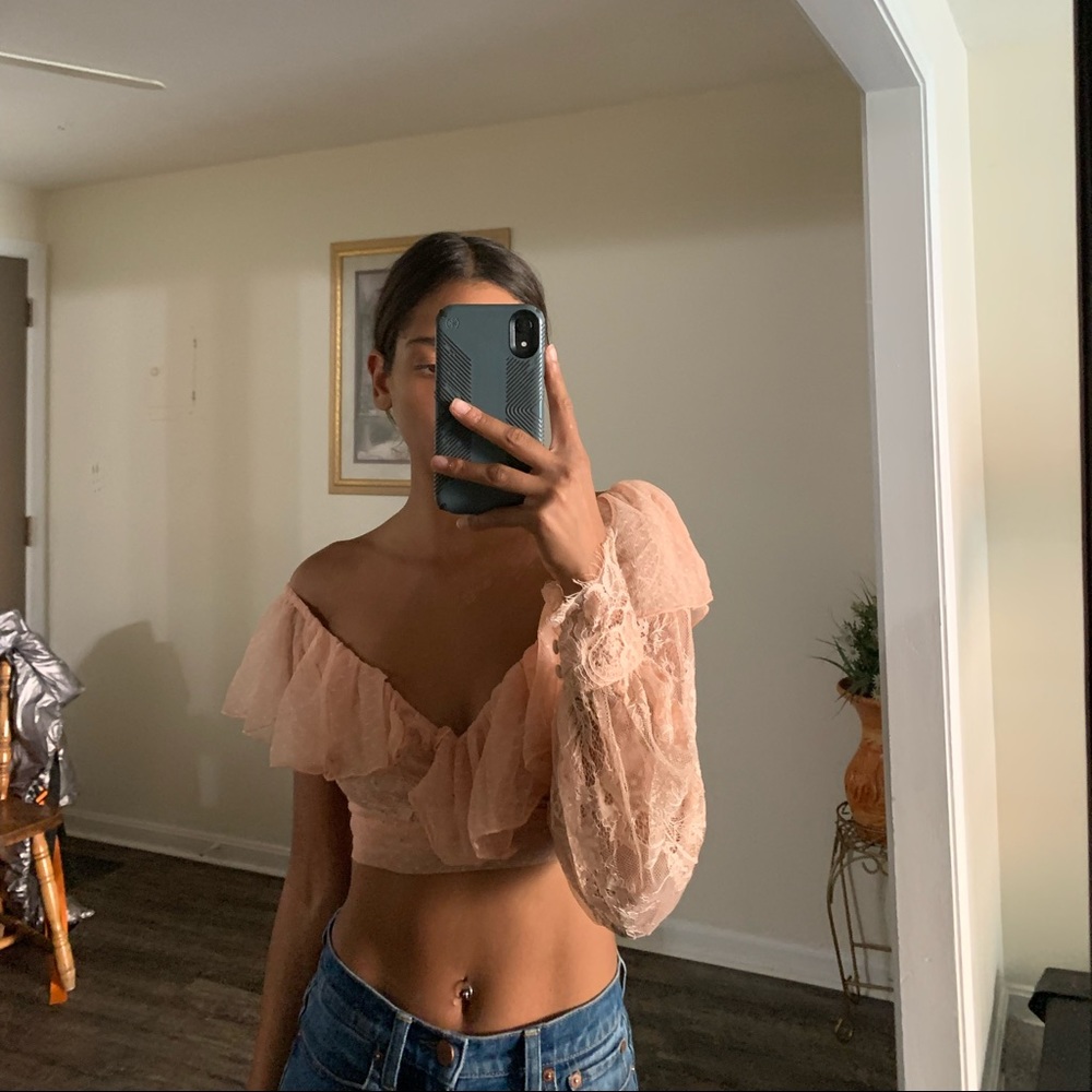 house of harlow x revolve lace asymmetrical top!